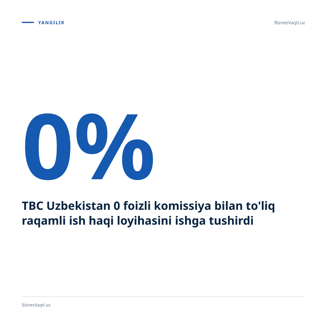 TBC Uzbekistan 0 foizli komissiya bilan to'liq raqamli ish haqi loyihasini ishga tushirdi